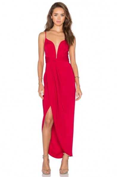 SHONA JOY -MONIQUE PLUNGED CROSS BACK MAXI DRESS. Plunge front dresses | bright pink occasion wear | party fashion | deep V necklines - flipped
