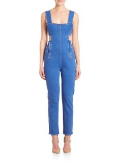 Kendall + Kylie Side-Cutout Denim Jumpsuit – as worn by Kylie Jenner, trying on clothes with Kendall on Instagram, 23 June 2016. Celebrity fashion | star style | blue cut out jumpsuits