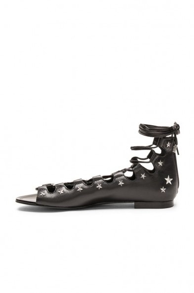 ALE BY ALESSANDRA – STAR STUDDED LACE UP SANDAL in Black. Summer flats | holiday sandals | ankle ties | flat shoes - flipped