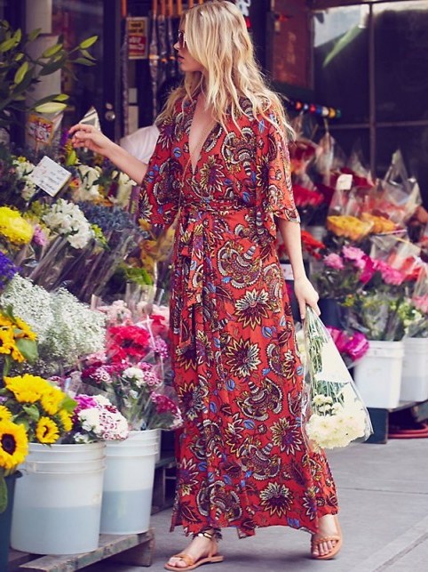 free people All in a Daze Kimono spice – long summer dresses – boho style – maxi – holiday fashion – floral prints – festival style - flipped