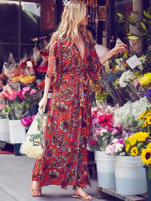 free people All in a Daze Kimono spice – long summer dresses – boho style – maxi – holiday fashion – floral prints – festival style