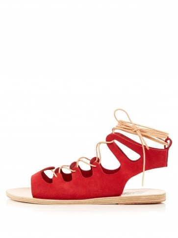 ANCIENT GREEK SANDALS Antigone suede lace-up sandals ~ red summer shoes ~ holidays ~ holiday fashion - flipped