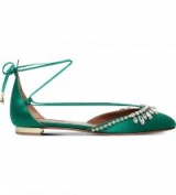 AQUAZZURA Alexa jewel-embelished ballet flats in mid green. Luxe style flat shoes | embellished footwear | designer accessories