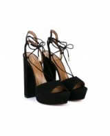 AQUAZZURA Austin Plateau Platform Sandals black ~ designer platforms ~ block high heels ~ ankle ties ~ evening accessories ~ high heeled party shoes