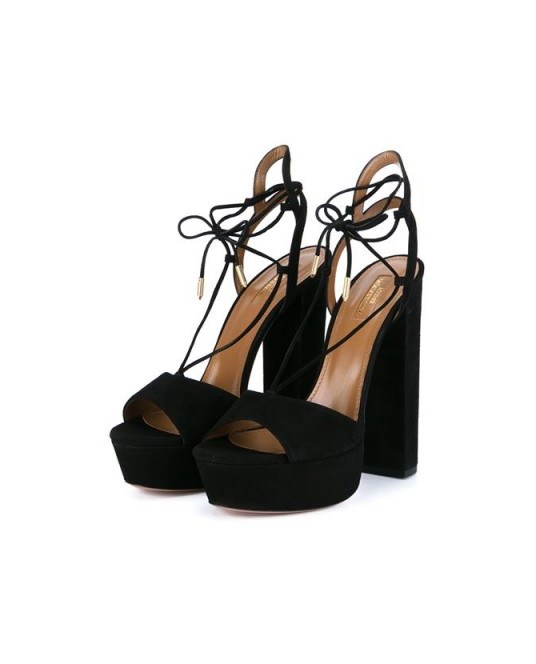 AQUAZZURA Austin Plateau Platform Sandals black ~ designer platforms ~ block high heels ~ ankle ties ~ evening accessories ~ high heeled party shoes - flipped