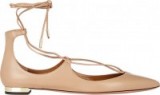 AQUAZZURA Christy Lace-Up Flats Biscotto. Designer flats | chic shoes | criss cross laces | luxe shoes | ankle ties