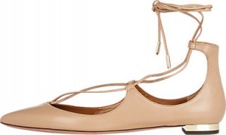 AQUAZZURA Christy Lace-Up Flats Biscotto. Designer flats | chic shoes | criss cross laces | luxe shoes | ankle ties - flipped