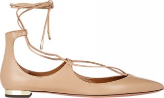 AQUAZZURA Christy Lace-Up Flats Biscotto. Designer flats | chic shoes | criss cross laces | luxe shoes | ankle ties