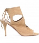 AQUAZZURA Sexy thing 85 suede heeled sandals in beige – luxe heels – designer shoes – cut out high heels – iconic fashion – luxury accessories