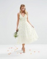ASOS BRIDAL 3D Floral Scattered Cami Midi Dress white – embellished wedding dresses – modern style – fit and flare