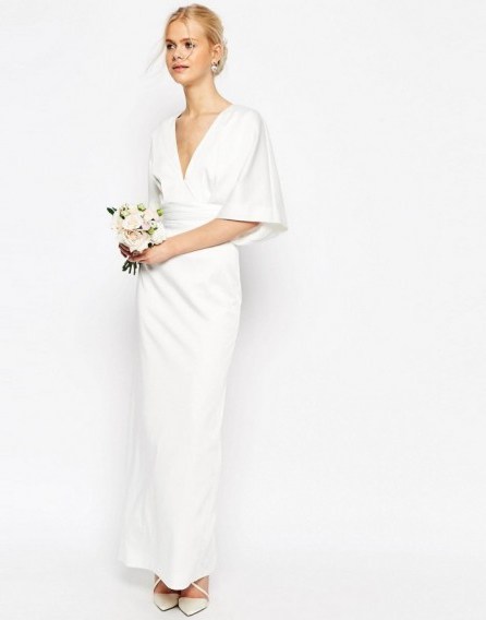 ASOS BRIDAL Kimono Deep V Fishtail Maxi Dress white – wedding dresses – elegant style gowns - flipped