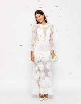 ASOS BRIDAL Lace 3D Floral Fishtail Maxi Dress white – glamorous wedding dresses – semi sheer gowns