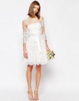 ASOS BRIDAL Long Sleeve Lace Mini Dress white – prom style wedding dresses – sheer sleeves