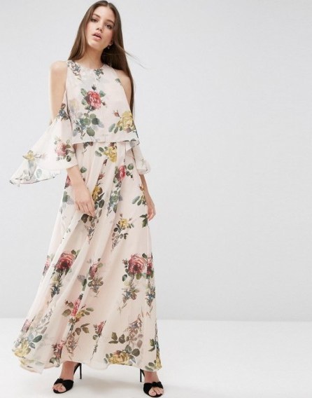 ASOS Extreme Cold Shoulder Floral Maxi Dress – long summer dresses – garden parties – holiday fashion - flipped
