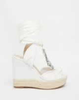 ASOS TROPICAL Embellished Wedges in white. Summer shoes | wedge heel | jewelled sandals | ankle ties | high heels | holiday footwear