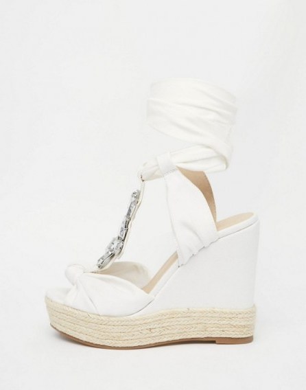 ASOS TROPICAL Embellished Wedges in white. Summer shoes | wedge heel | jewelled sandals | ankle ties | high heels | holiday footwear - flipped