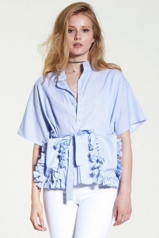 STORETS Astrid Fringed Pocket Shirt blue. Summer shirts | ruffled tops | holiday fashion - flipped
