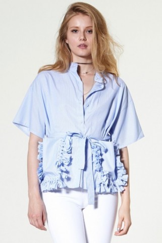 STORETS Astrid Fringed Pocket Shirt blue. Summer shirts | ruffled tops | holiday fashion