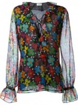 AU JOUR LE JOUR ~ semi sheer ruffled tie up neck floral print blouse. Designer fashion | ruffle blouses | feminine tops | chic style