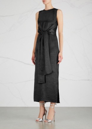 MCQ ALEXANDER MCQUEEN Black tie-front satin shift dress ~ chic designer fashion ~ elegance ~ elegant occasion wear ~ sophisticated ~ luxe style evening clothing