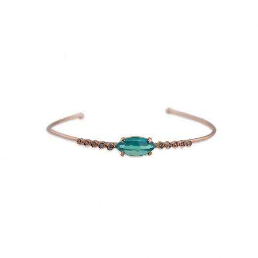 Acquie Aiche BLUE OPAL MARQUISE 10 DIAMOND CUFF. Fine jewllery | opals | slim cuffs | designer bracelets | luxe style accessories - flipped