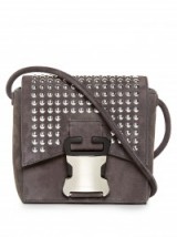 CHRISTOPHER KANE Bonnie mini suede cross-body bag ~ grey and silver ~ chic handbags ~ designer accessories ~ luxe shoulder bags ~ studded ~ studs
