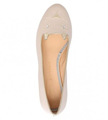 CHARLOTTE OLYMPIA Kitty satin ballerina flats in winter white. Cute flat shoes | designer footwear - flipped