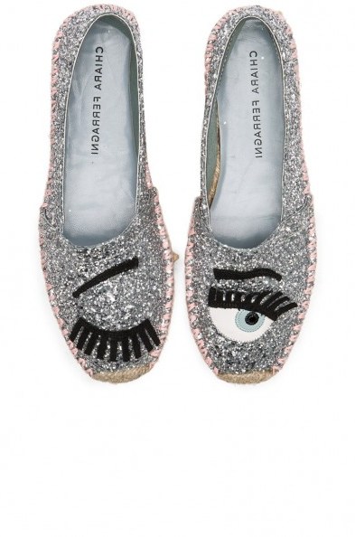 CHIARA FERRAGNI – CONTRAST STITCHING ESPADRILLE in Silver & Pink. Embellished espadrilles | summer flats | holiday footwear | flat shoes - flipped
