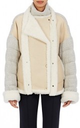 CHLOÉ Jersey-Back Shearling Double-Breasted Coat – in the style of Gigi Hadid (different colour) out in New York City, 20 June 2016. Casual celebrity jackets | designer fashion | star style | luxe outerwear
