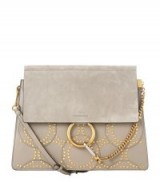 Chloé Medium Faye Stud Circles Shoulder Bag grey/gold – luxe handbags – designer bags – luxury accessories – leather & suede – 70s style chic