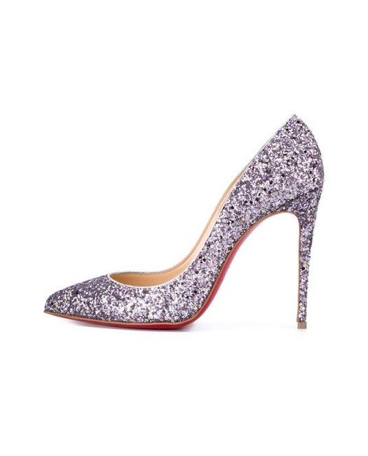 CHRISTIAN LOUBOUTIN Pigalle Follies Glitter Leather Pumps silver ~ designer high heels ~ luxe party stilettos ~ luxury courts ~ occasion court shoes - flipped