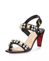 Christian Louboutin Pyrabubble Studded 70mm Red Sole Sandal – stud embellished sandals – silver bubble studs – designer summer shoes – chic holiday footwear – slingbacks – black leather – shoe envy
