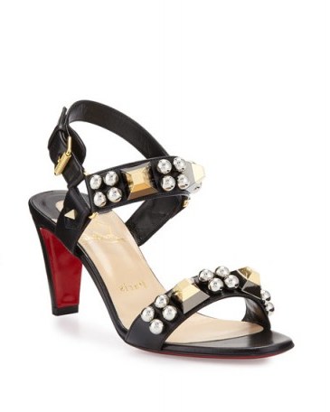 Christian Louboutin Pyrabubble Studded 70mm Red Sole Sandal – stud embellished sandals – silver bubble studs – designer summer shoes – chic holiday footwear – slingbacks – black leather – shoe envy - flipped