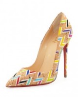 Christian Louboutin So Kate Chevron Cork Red Sole Pump multi-coloured – super high heels – designer shoes – stiletto heeled courts