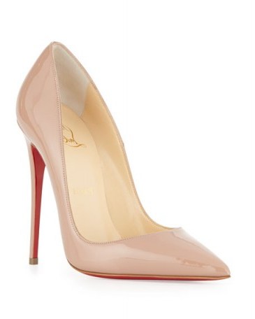 Christian Louboutin So Kate Patent Red Sole Pump, Nude – designer court shoes – super high heels – luxe courts – luxury accessories – shoe envy – chic & elegant style - flipped