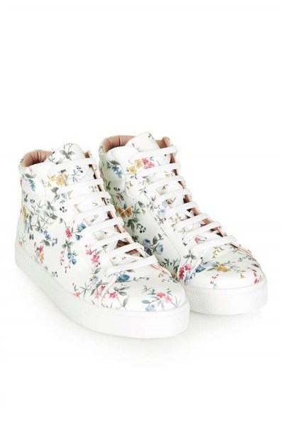 Topshop CINGER Floral High-Top Sneakers ~ flower printed shoes ~ pretty feminine trainers ~ casual fashion - flipped