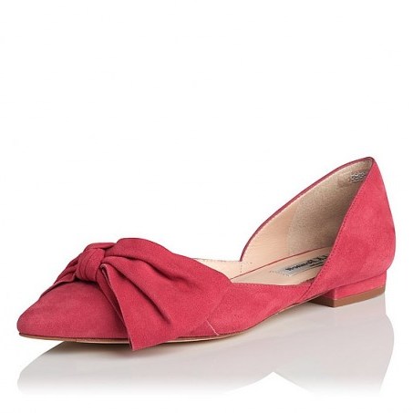 L.K. Bennett Clio Red Suede Flats in cherry ~ chic flat shoes ~ bows ~ elegant style footwear ~ casual chic with skinny jeans - flipped