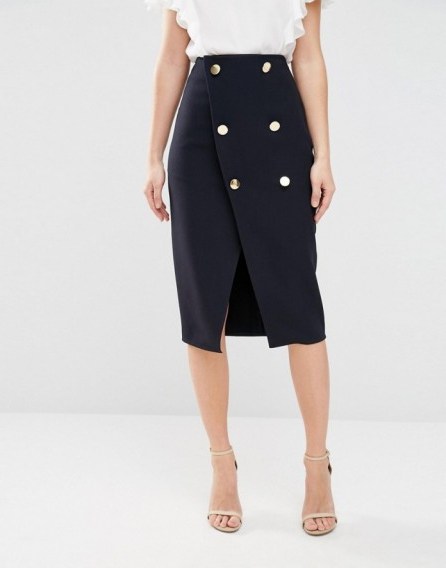 Closet Double Button Wrap Skirt navy ~ smart & sexy skirts ~ stylish fashion ~ chic style - flipped