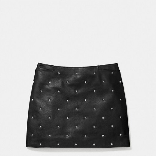 COACH ~ STAR stud leather mini skirt – as worn by Charli XCX on Instagram, 24 June 2016. Celebrity skirts | star style fashion - flipped