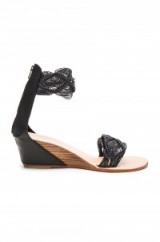 COCOBELLE – LILLY SANDAL in Black. Summer sandals | mid heel wedges | holiday shoes | ankle wrap wedge | textured footwear | Woven textile detail