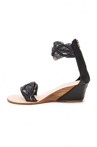 COCOBELLE – LILLY SANDAL in Black. Summer sandals | mid heel wedges | holiday shoes | ankle wrap wedge | textured footwear | Woven textile detail - flipped