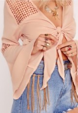Missguided crochet insert tie front blouse nude – summer blouses – holiday fashion – boho style tops