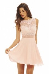 AX Paris NUDE CROCHET LACE SKATER DRESS – party dresses – evening fashion – sleeveless fit and flare – going out