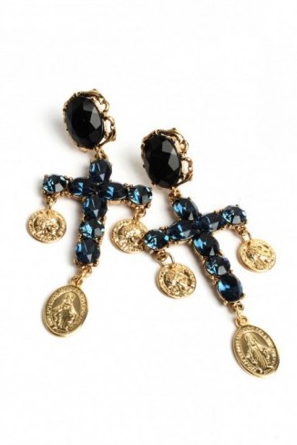 STORETS Cross the Finger Earrings. Blue stone earrings | fashion jewelry | statement jewellery | crosses | large drop earrings | glamorous accessories - flipped
