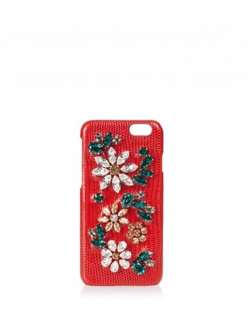 DOLCE & GABBANA Crystal-embellished leather iPhone® 6 case ~ red embellished phone cases ~ designer accessories ~ glamorous style ~ crystal covered - flipped