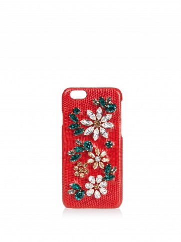 DOLCE & GABBANA Crystal-embellished leather iPhone® 6 case ~ red embellished phone cases ~ designer accessories ~ glamorous style ~ crystal covered