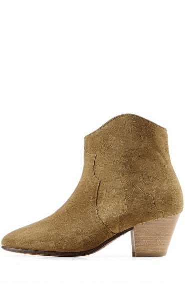 ISABEL MARANT ETOILE Dicker Tan Suede Ankle Boots – designer footwear – neutral tone – celebrity style - flipped
