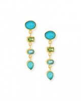 Dina Mackney Multi-Stone Linear Drop Earrings. 18-karat yellow gold vermeil jewellery | turquoise peridot apatite & amazonite | blue & green stones | stone jewelry