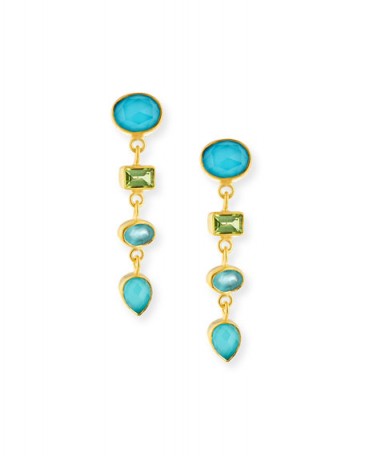 Dina Mackney Multi-Stone Linear Drop Earrings. 18-karat yellow gold vermeil jewellery | turquoise peridot apatite & amazonite | blue & green stones | stone jewelry