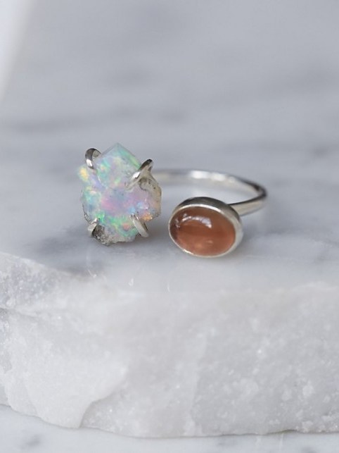 Double Stone Mood Ring from Free People – luxe style rings – sterling silver & opal jewellery – opals – quartz stones - flipped